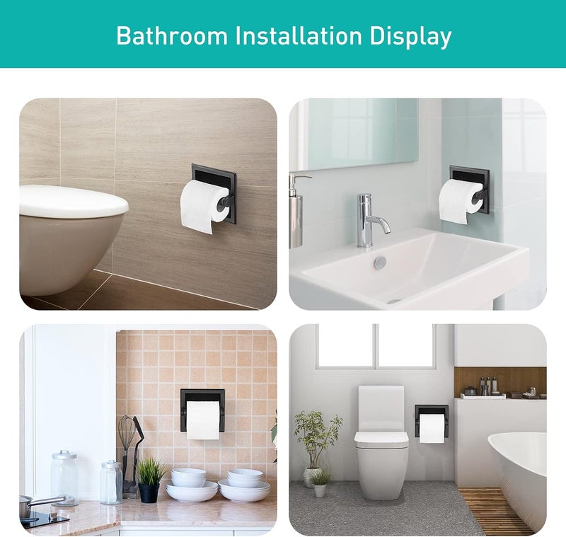 POKIM Matte Black Recessed Toilet Paper Holder/Tissue Paper Holder Stainless Steel Toilet Paper Holder in Wall for Bathroom Accessories Rear Mounting Bracket Included - Image 4